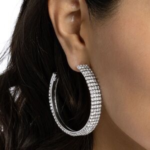 Silver Rhinestone Hoop Earrings